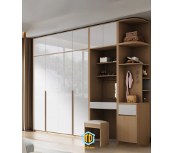 TỦ QUẦN ÁO CÁNH KÉO MDF CHỐNG ẨM TRIỀU ĐẠI PHỦ ACRYLIC TÍCH HỢP BÀN TRANG ĐIỂM
