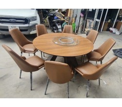 BÀN ĂN MẶT GỖ - MÂM XOAY KÍNH CƯỜNG LỰC - CHÂN BA